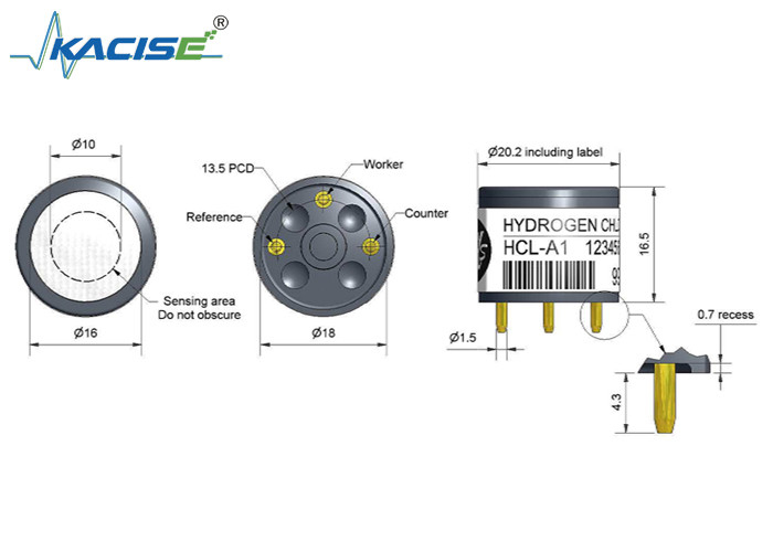 HCL-A1 Yüksek Duyarlılık Doğrusallığı ile Hidrojen Klorür Sensörü 0 ila 6 Sıfır Akım -3 ila 10 Ppm